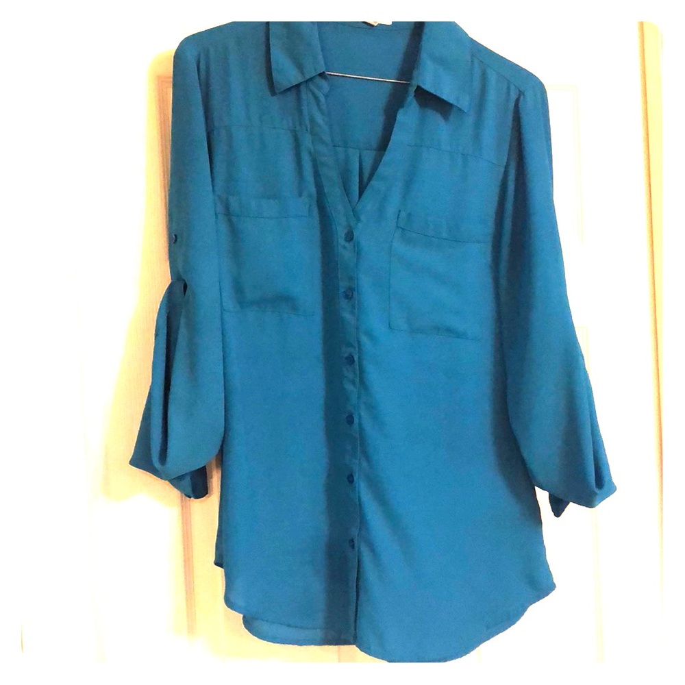 Blue express portofino button up blouse